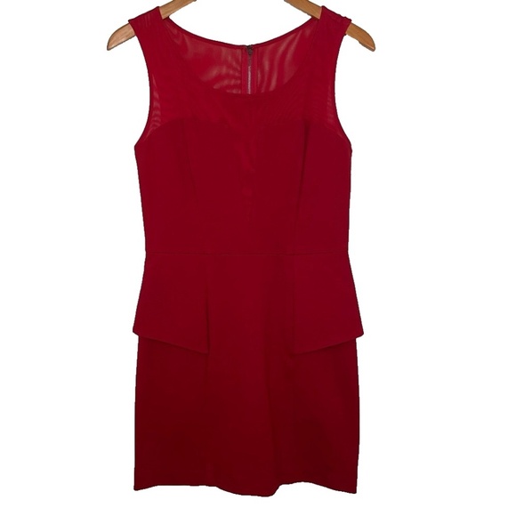 Guess Mini Dress Womens L Red Sleeveless Peplum Bodycon Cocktail Holiday Party - Picture 1 of 12